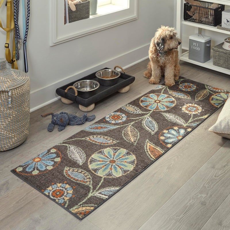 Maples Rugs Reggie Floral Runner Rug Non Slip Hallway Entry Carpet Made in USA Multi 2 x 6