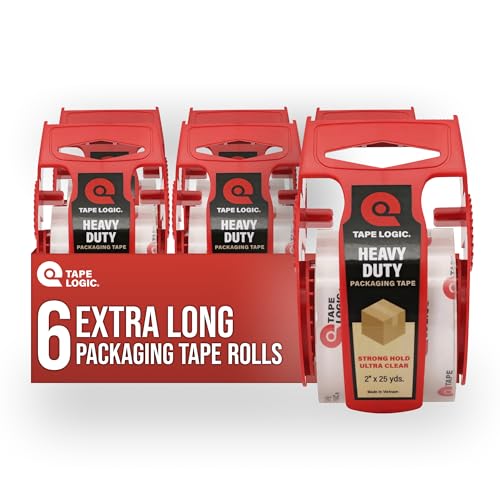 Tape Logic Heavy Duty Packing Tape with Dispenser (6 Pack) – 2.6 Mil Thick Clear Shipping Tape, 2 in x 25 yd – Strong Industrial Adhesive for Moving Boxes, Mailing, & Shipping Packaging - Image 1