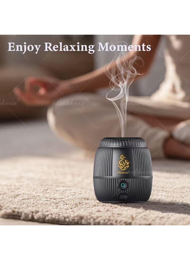 بخون 2026 مبخرة بخور ذكية محمولة قابلة لإعادة الشحن عبر USB – بطارية 1500mAh | مبخرة كهربائية للعود والبخور للسيارة والمنزل بدون دخان مع مروحة توربو، مؤقت أمان، مؤشر LED وتسخين سريع – موديل B31 - Image 1
