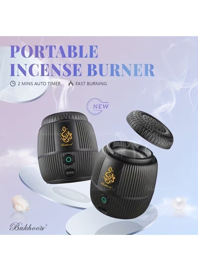 بخون 2026 مبخرة بخور ذكية محمولة قابلة لإعادة الشحن عبر USB – بطارية 1500mAh | مبخرة كهربائية للعود والبخور للسيارة والمنزل بدون دخان مع مروحة توربو، مؤقت أمان، مؤشر LED وتسخين سريع – موديل B31 - Image 5