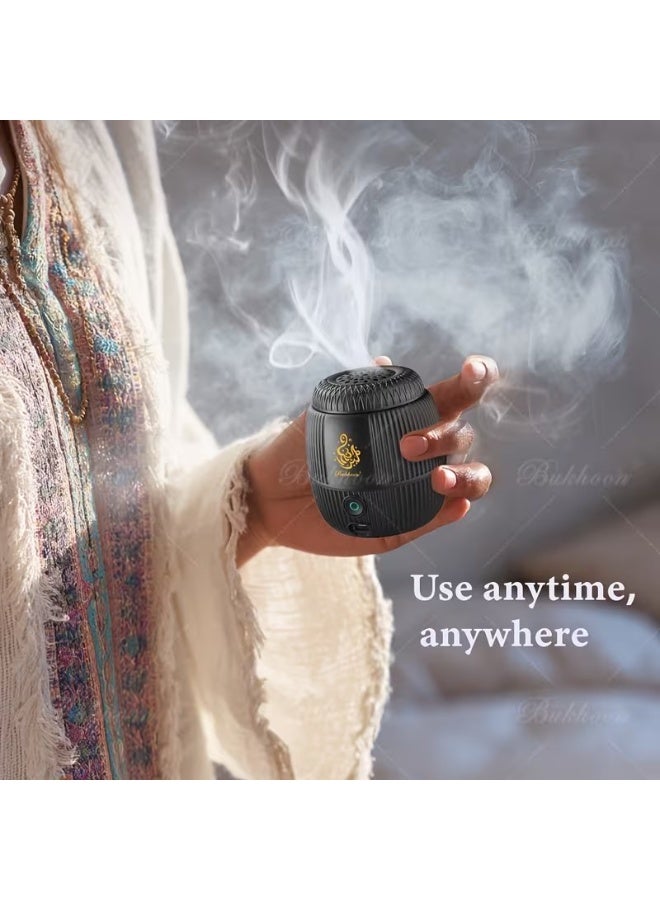بخون 2026 مبخرة بخور ذكية محمولة قابلة لإعادة الشحن عبر USB – بطارية 1500mAh | مبخرة كهربائية للعود والبخور للسيارة والمنزل بدون دخان مع مروحة توربو، مؤقت أمان، مؤشر LED وتسخين سريع – موديل B31 - Image 4