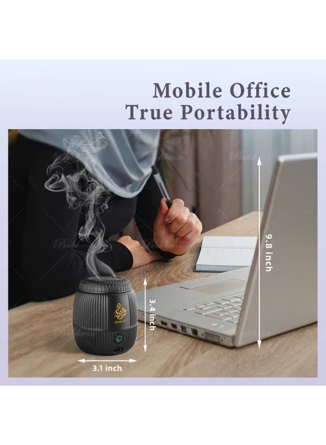 بخون 2026 مبخرة بخور ذكية محمولة قابلة لإعادة الشحن عبر USB – بطارية 1500mAh | مبخرة كهربائية للعود والبخور للسيارة والمنزل بدون دخان مع مروحة توربو، مؤقت أمان، مؤشر LED وتسخين سريع – موديل B31 - Image 2