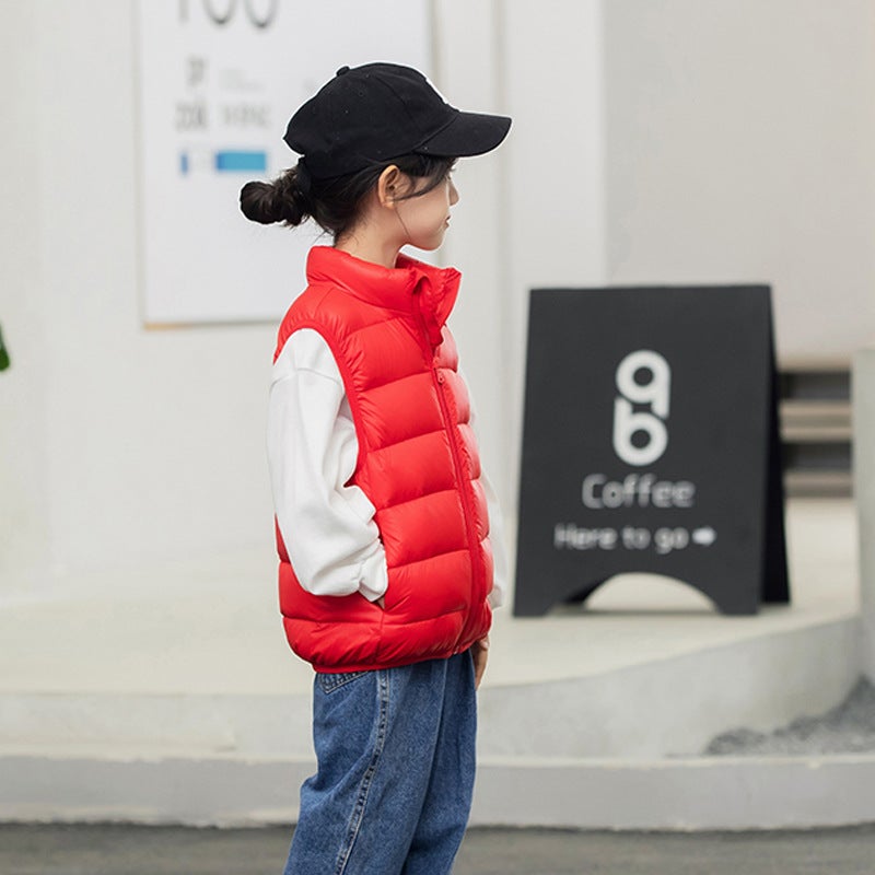 Kids Lightweight Down Vest Unisex Collar Autumn-Winter Red 