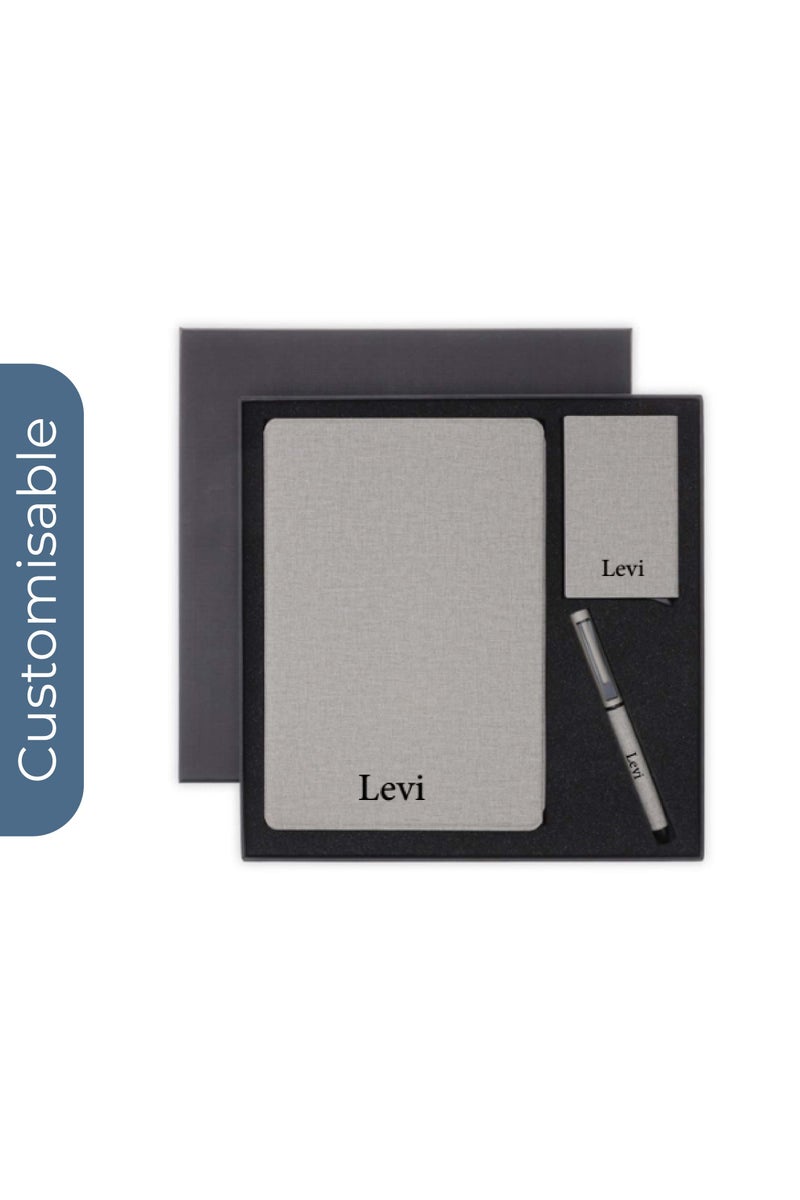SANTHOME Personalised Sustainable Gift Set with Refillable Notebook, Pen & Cardholder - Grey - Image 1