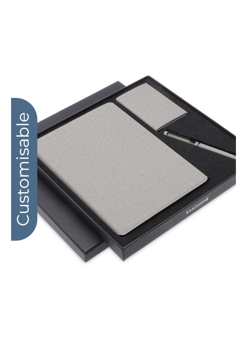 SANTHOME Personalised Sustainable Gift Set with Refillable Notebook, Pen & Cardholder - Grey - Image 5
