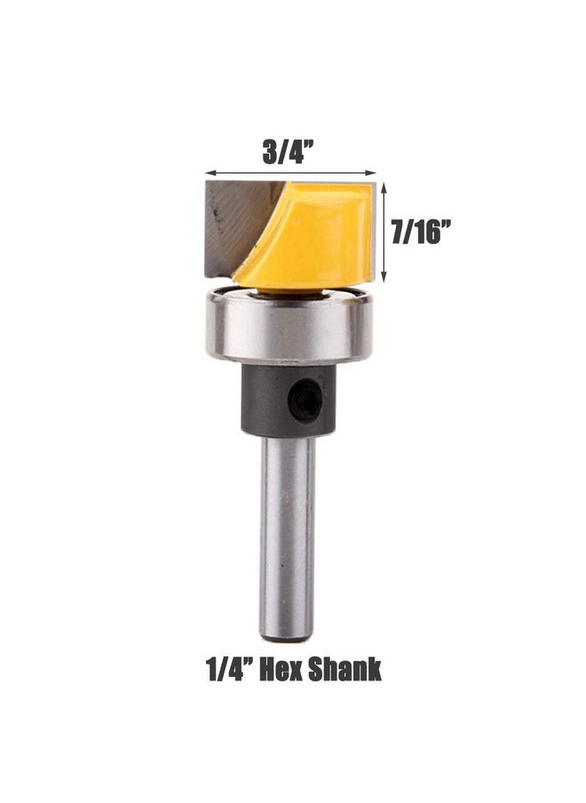 Yakamoz 1/4 Inch Shank Flush Trim Hinge Mortising Template Router Bit with Ball Bearing Woodworking Milling Cutter Tool