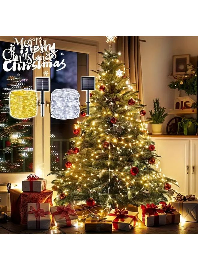 300LED Warm White Solar String Lights With Copper Wire 8 Lighting Modes IP44 Waterproof Lithium Battery Powered Plastic Shade For Outdoor Decorations Christmas Halloween Thanksgiving Weddings Parties And Commercial Lighting - Image 4