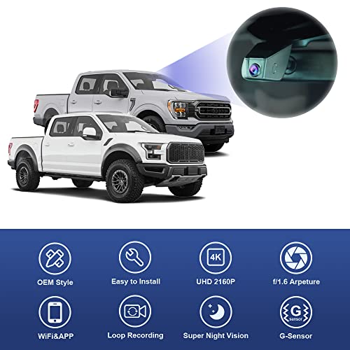 Fitcamx 4K Dash Cam Suitable for Ford F150 & F250 2021-2025 Limited XLT XL Raptor Lariat Platinum King Ranch Tremor, OEM Look, UHD 2160P Video, WiFi&APP, Loop Recording, G-Sensor, Plug&Play, 64GB Card - Image 4