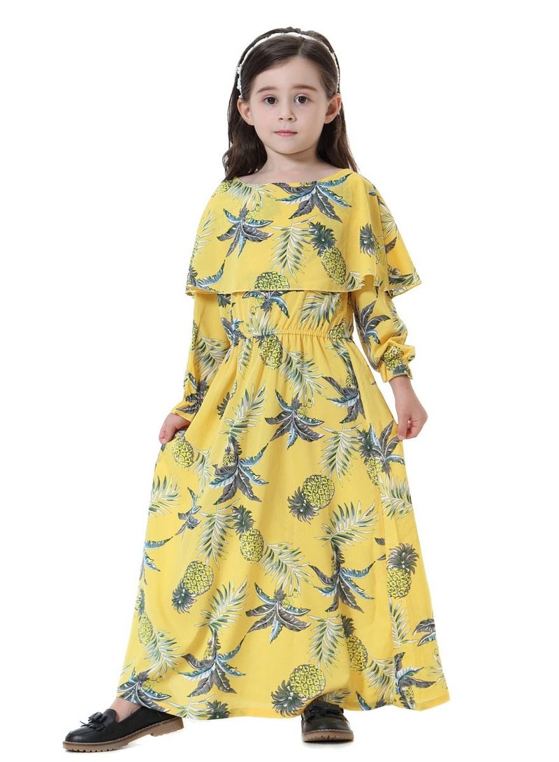 إسكدنيا Girl's Printed Maxi Dress With Long Sleeve Yellow Mix  - Image 1