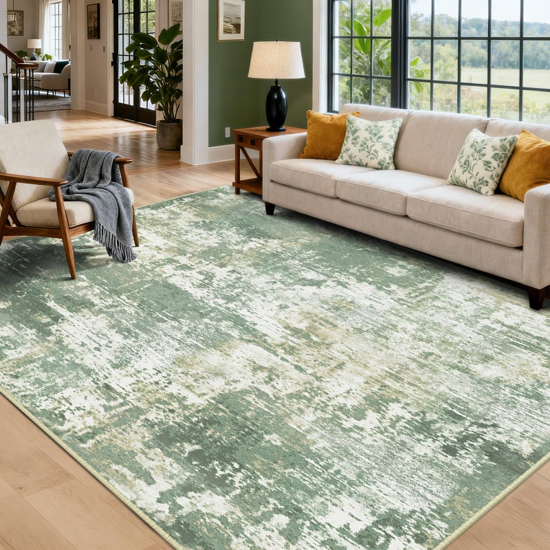 RELEANY Washable Area Rugs 6'x9' Non-Slip Modern Abstract Soft for Living Room Entryway Bedroom Nursery, Print Pattern, Light Green/Yellow - Image 2