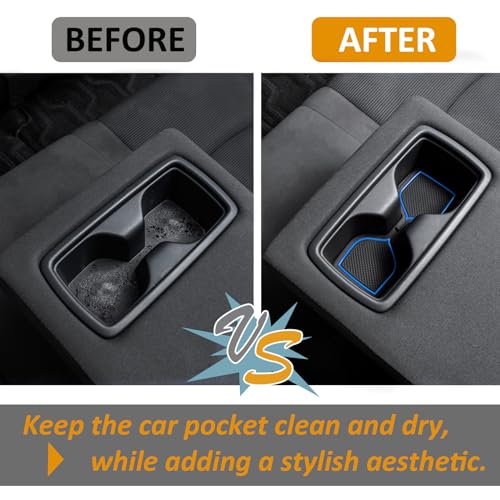 TOPINSTALL أكسسوارات TOPINSTALL بطانات داخلية متوافقة مع تويوتا RAV4 من 2019-2024 و RAV4 Prime من 2021-2025، إدخال حامل أكواب مضاد للغبار، حصيرة مطاطية فاخرة، وسادة جيب الباب - 16 قطعة بتشطيب أزرق - Image 3