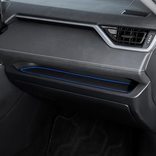TOPINSTALL أكسسوارات TOPINSTALL بطانات داخلية متوافقة مع تويوتا RAV4 من 2019-2024 و RAV4 Prime من 2021-2025، إدخال حامل أكواب مضاد للغبار، حصيرة مطاطية فاخرة، وسادة جيب الباب - 16 قطعة بتشطيب أزرق - Image 4