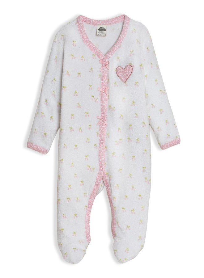Mi Arcus Printed Fullsleeves Cotton Sleepsuit for Baby Girls Kids White,Pink - Image 1