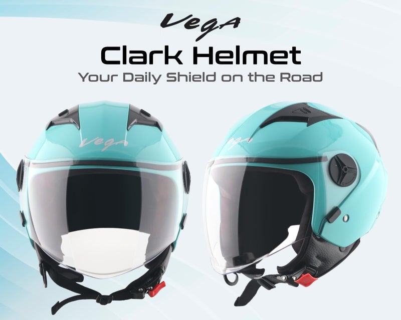 Vega VO-05 Clark ISI Certified Open Face Motorcycle Helmet with High-Impact ABS Shell, Scratch-Resistant Visor, Comfortable Breathable Inner Padding & Secure Strap – Mint - L - Image 2