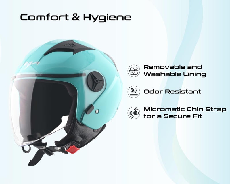 Vega VO-05 Clark ISI Certified Open Face Motorcycle Helmet with High-Impact ABS Shell, Scratch-Resistant Visor, Comfortable Breathable Inner Padding & Secure Strap – Mint - L - Image 3