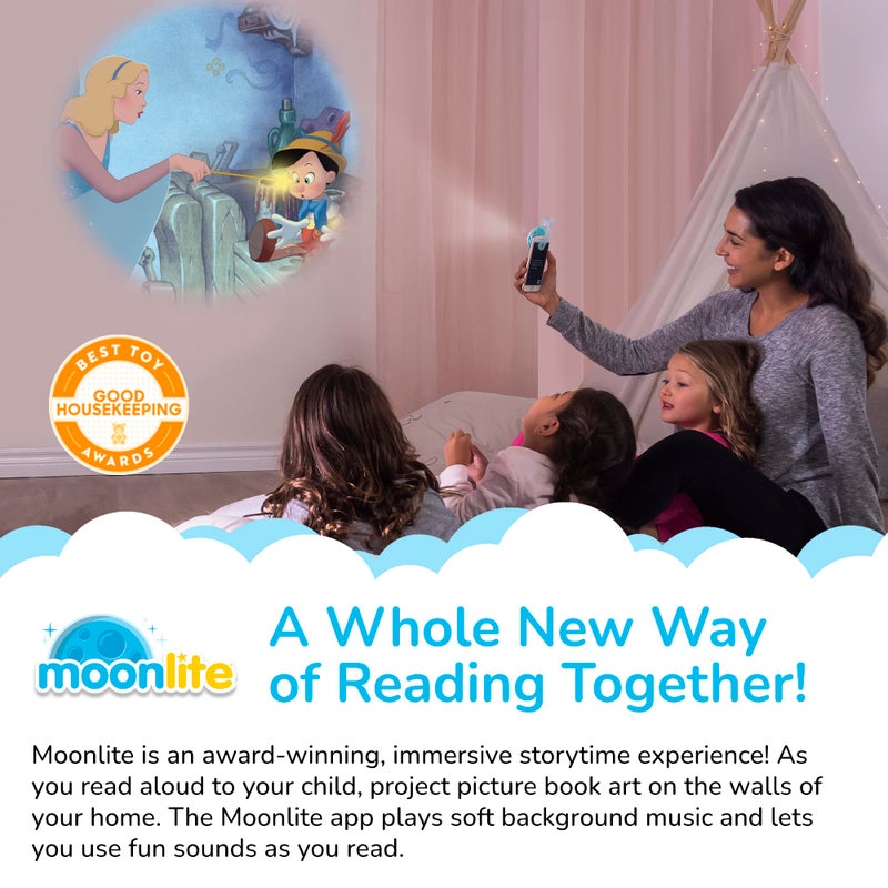 Moonlite Storytime Mini Projector with 4 Classic Disney Stories, A Magical Way to Read Together, Digital Storybooks, Fun Sound Effects, Learning Gifts for Kids Ages 1 and Up - Image 3