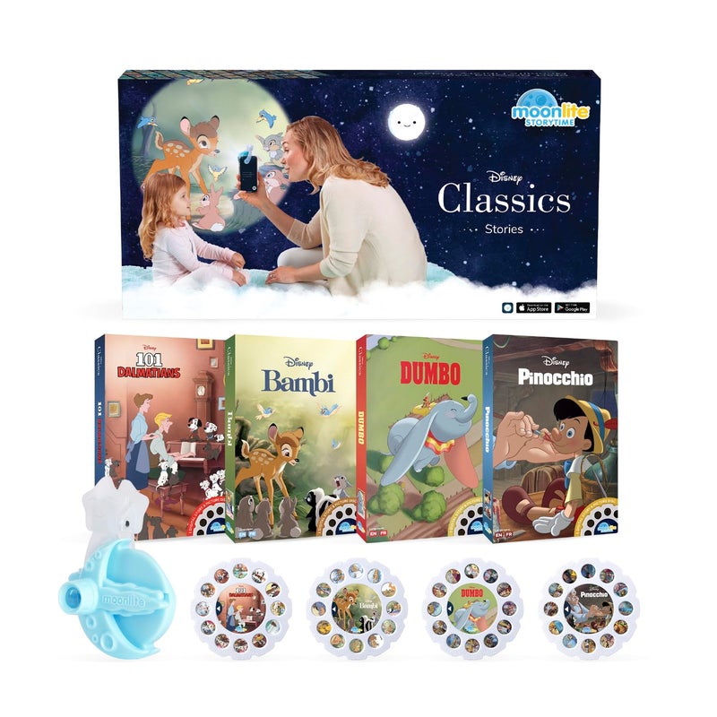 Moonlite Storytime Mini Projector with 4 Classic Disney Stories, A Magical Way to Read Together, Digital Storybooks, Fun Sound Effects, Learning Gifts for Kids Ages 1 and Up - Image 1