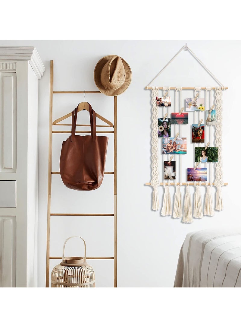 كابتن تيك Hanging Photo Display Wall Decor Macrame Wall Hanging Bedroom Decor Home Office Decor Wall Art Teen Girl Room Decor with 30 Wood Clips Gift for Birthday Holiday Party - Image 2