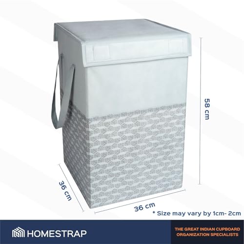 Homestrap 75 LTR Foldable Laundry Basket | Printed Laundry Bag with Lid Front Handle | Non-Woven Toy Organiser | Washing Cloth Laundry Bin(Grey, Pack of 2)(Polypropylene) - Image 2