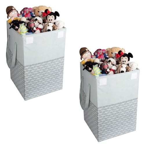 Homestrap 75 LTR Foldable Laundry Basket | Printed Laundry Bag with Lid Front Handle | Non-Woven Toy Organiser | Washing Cloth Laundry Bin(Grey, Pack of 2)(Polypropylene) - Image 1