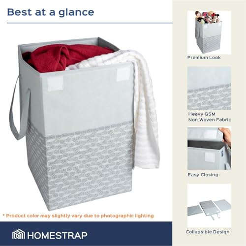 Homestrap 75 LTR Foldable Laundry Basket | Printed Laundry Bag with Lid Front Handle | Non-Woven Toy Organiser | Washing Cloth Laundry Bin(Grey, Pack of 2)(Polypropylene) - Image 3