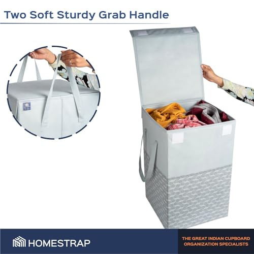 Homestrap 75 LTR Foldable Laundry Basket | Printed Laundry Bag with Lid Front Handle | Non-Woven Toy Organiser | Washing Cloth Laundry Bin(Grey, Pack of 2)(Polypropylene) - Image 4