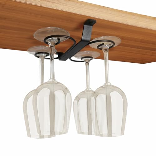 GeLive 9-inch Under Cabinet Wine Glass Holder Stemware Rack Glass Storage Hanger With 4 Hooks Organizer for Kitchen Bar RV (Black) - Image 1