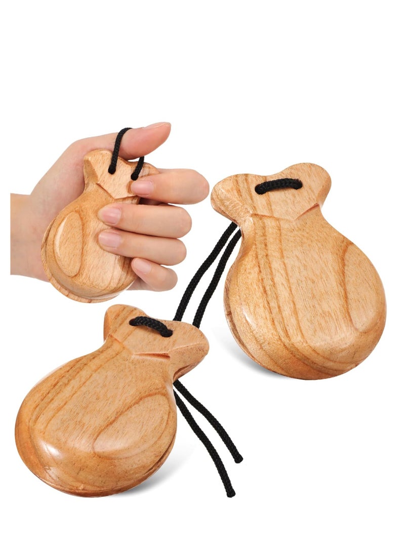 SYOSI Spanish Castanets, Orff Percussion Instrument, Flamenco Castanets with String Traditional Wood Hand Percussion Castanets for Adults Kids Music Instrument Spain Souvenir Gift, 2 Pair  - Image 1
