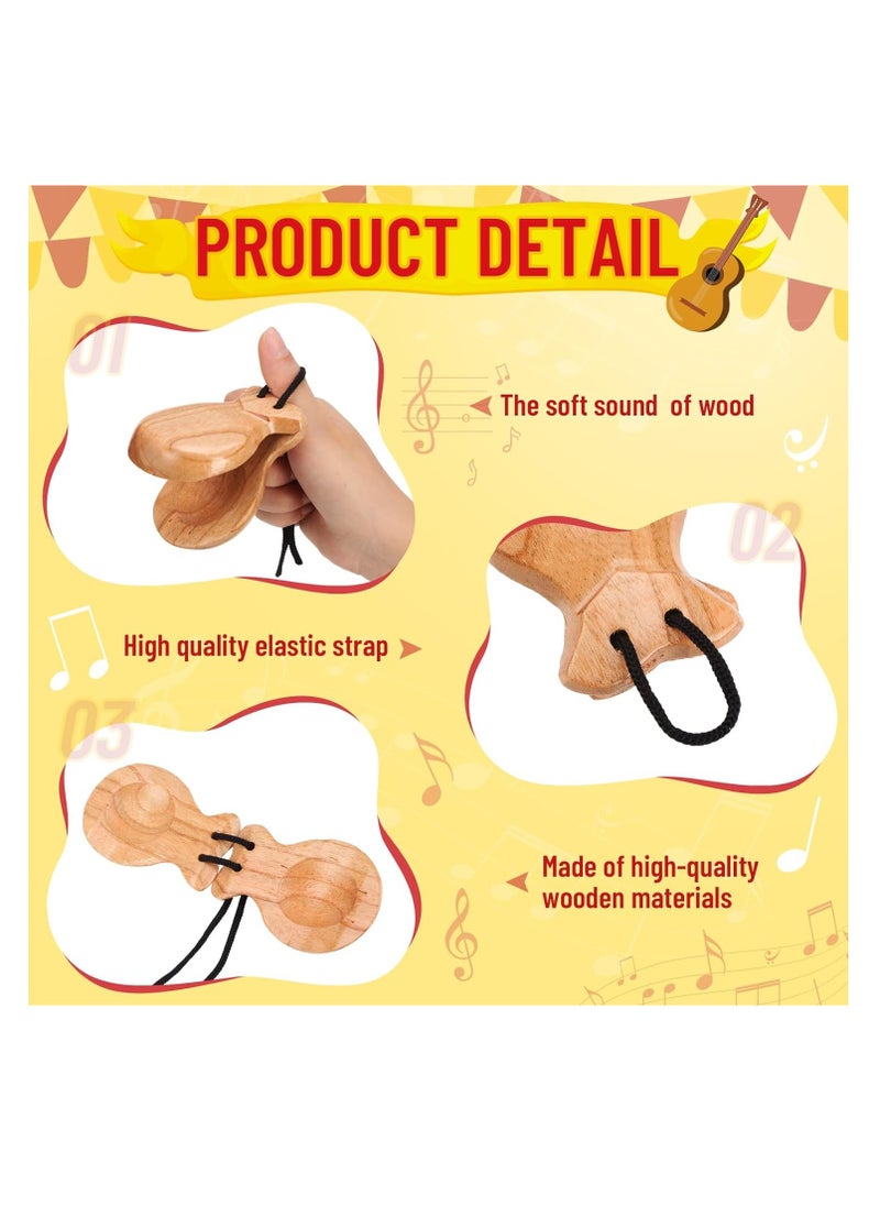 SYOSI Spanish Castanets, Orff Percussion Instrument, Flamenco Castanets with String Traditional Wood Hand Percussion Castanets for Adults Kids Music Instrument Spain Souvenir Gift, 2 Pair  - Image 3