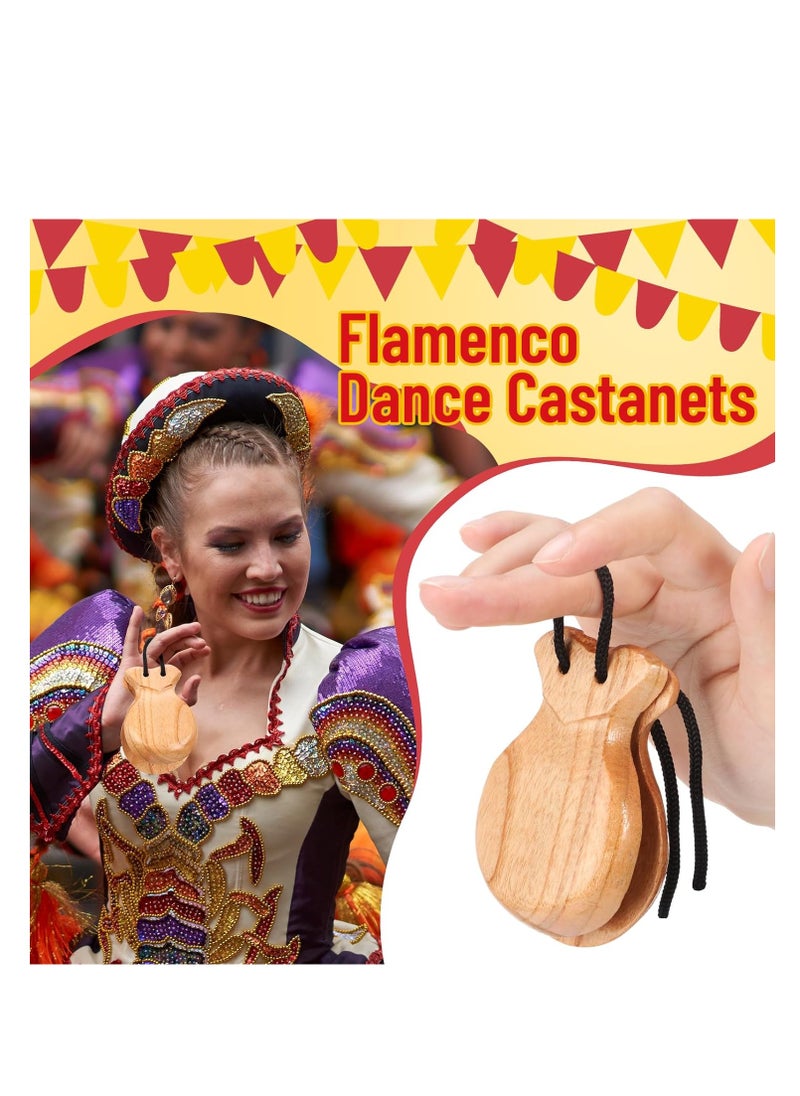 SYOSI Spanish Castanets, Orff Percussion Instrument, Flamenco Castanets with String Traditional Wood Hand Percussion Castanets for Adults Kids Music Instrument Spain Souvenir Gift, 2 Pair  - Image 4