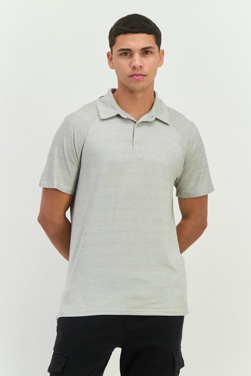 MOTION Men Sportswear Fit Short Sleeve Outdoor Polo Shirts, Light Grey - Image 1