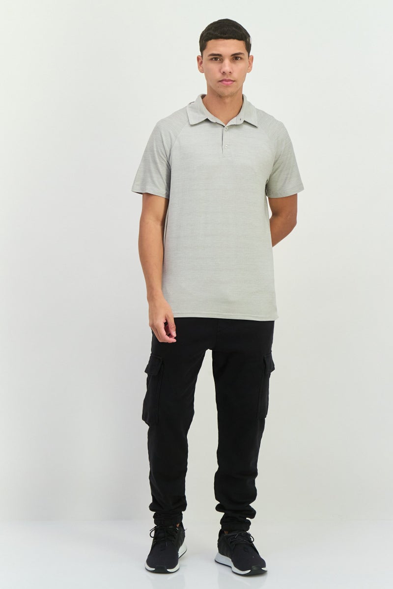 MOTION Men Sportswear Fit Short Sleeve Outdoor Polo Shirts, Light Grey - Image 4