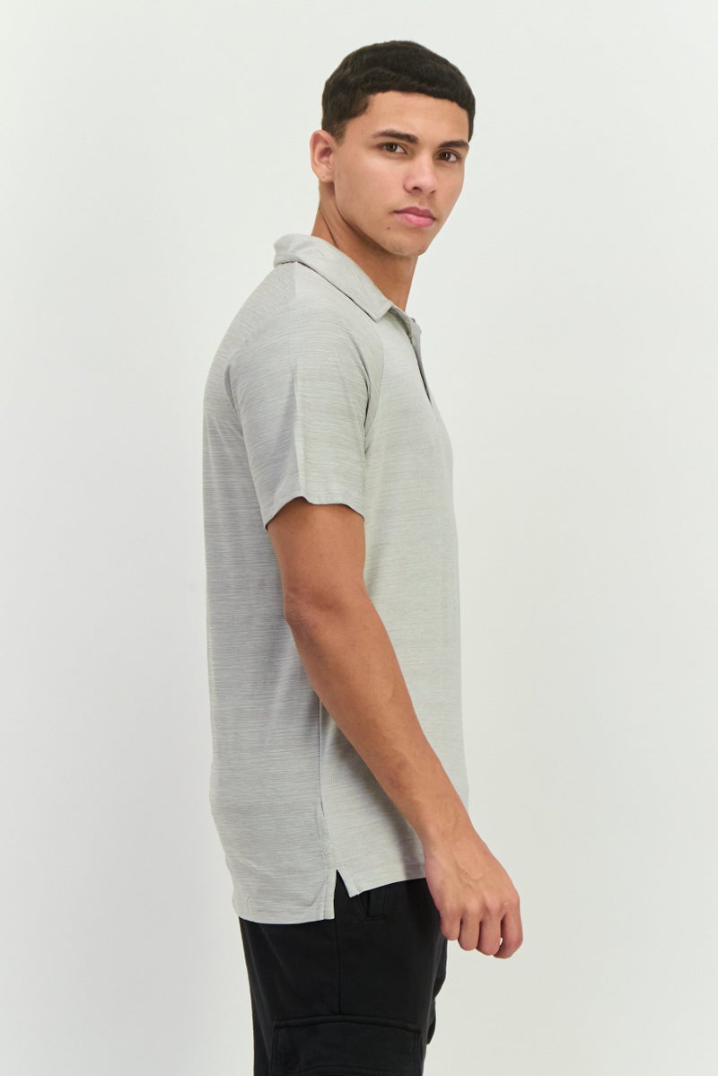 MOTION Men Sportswear Fit Short Sleeve Outdoor Polo Shirts, Light Grey - Image 2