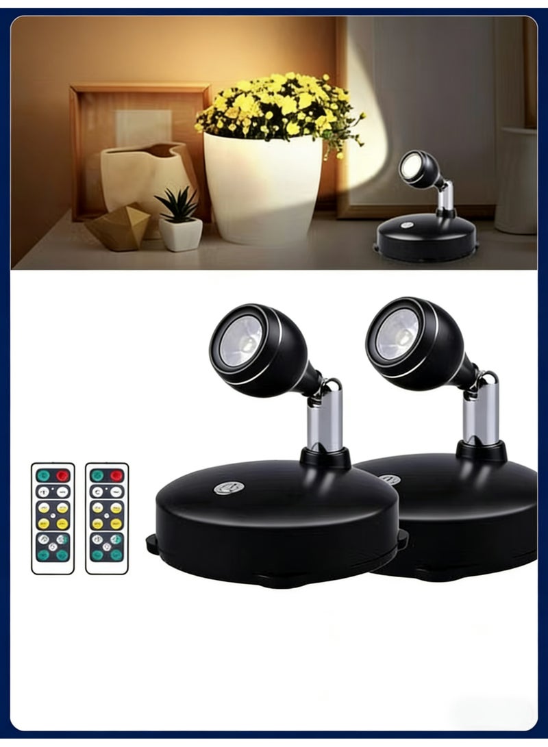 زونبون مصباحان LED موضعيان، يعملان بالبطارية، أضواء مميزة لعرض الأعمال الفنية على الحائط أو الخزانة، لاسلكيان، قابلان للتعتيم والدوران مع مؤقت (ضوء أبيض طبيعي) - Image 1