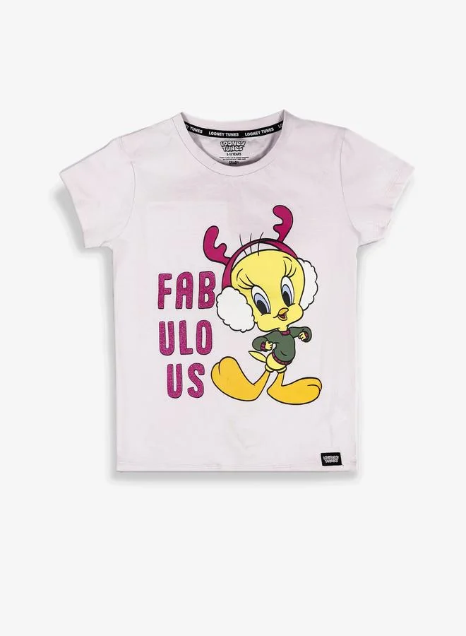Looney Tunes Graphic Print Round Neck Fashion T-shirt
