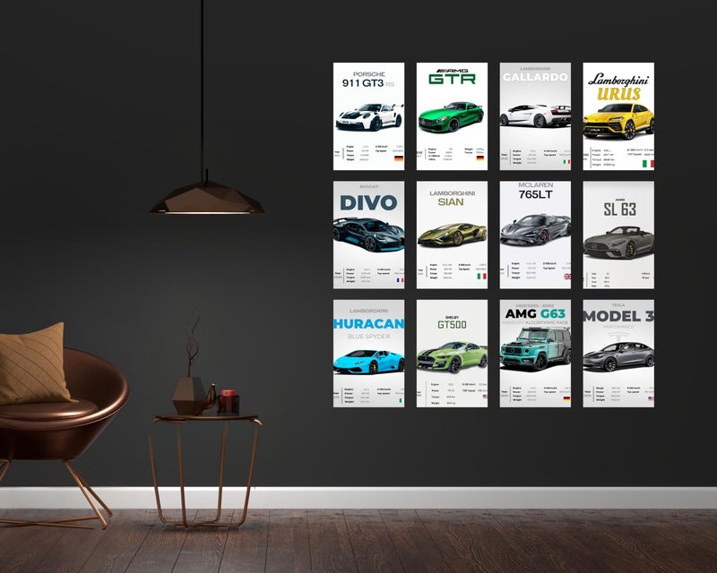 Posters Inc Set of 12 Multi Car Posters for Wall, Home Decoration Items for Living Room, Aesthetic Wall Stickers for Bedroom, Birthday Gift for Men, 300 GSM A4 Size Paper, Glue Dots Included. - Image 3