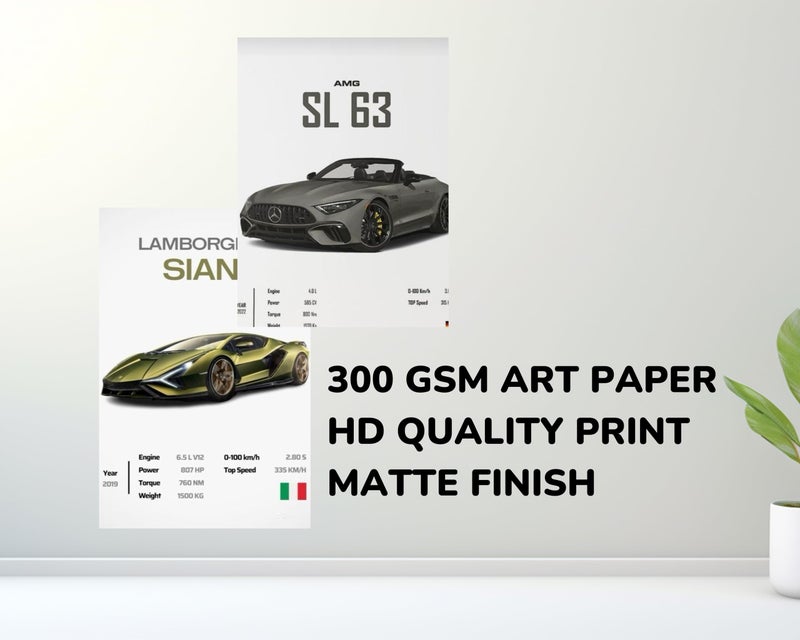 Posters Inc Set of 12 Multi Car Posters for Wall, Home Decoration Items for Living Room, Aesthetic Wall Stickers for Bedroom, Birthday Gift for Men, 300 GSM A4 Size Paper, Glue Dots Included. - Image 4