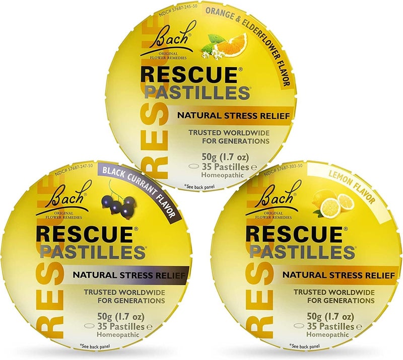 RESCUE Bach RESCUE PASTILLES Bundle, Orange and Elderflower, Black Currant, and Lemon, Natural Stress Relief Lozenges, Homeopathic Flower Essence, Vegetarian, Gluten and Sugar-Free, 3 Count