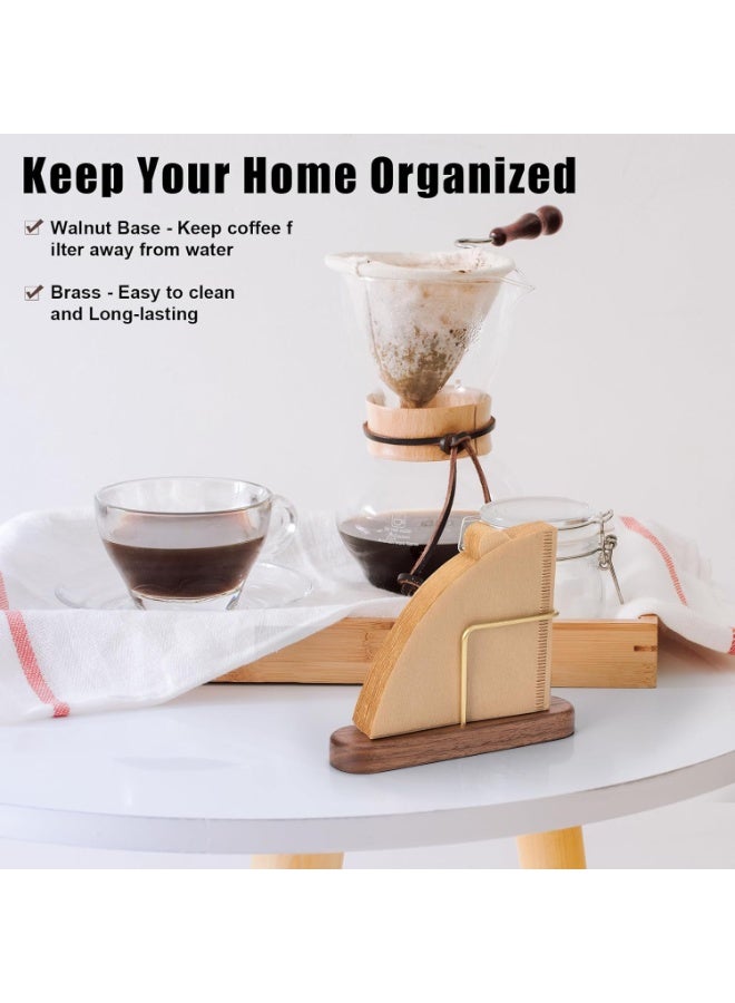 روعة حامل فلتر القهوة المخروطي، حامل تخزين فلتر القهوة، حاوية فلتر القهوة لفلترات القهوة الورقية V60  خشب الجوز والنحاس - Image 2