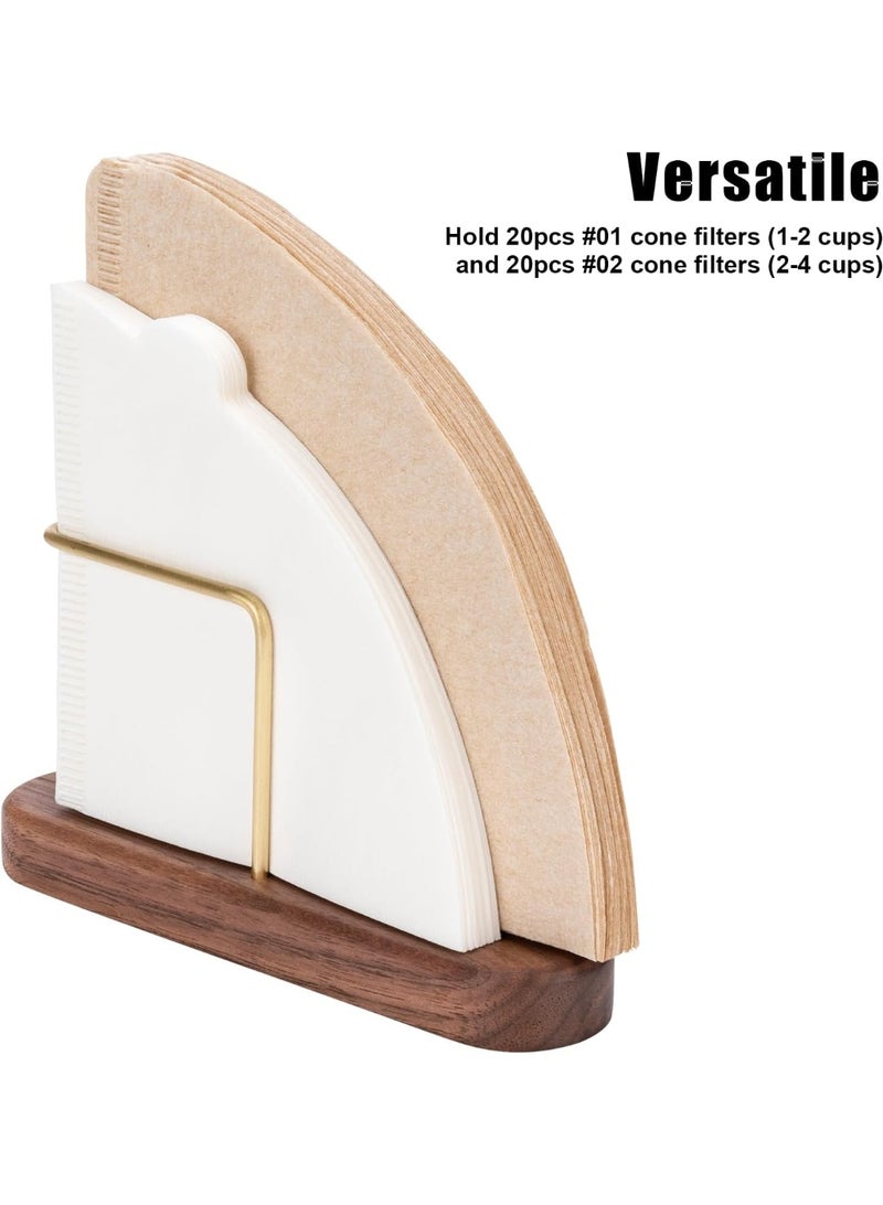 روعة حامل فلتر القهوة المخروطي، حامل تخزين فلتر القهوة، حاوية فلتر القهوة لفلترات القهوة الورقية V60  خشب الجوز والنحاس - Image 4