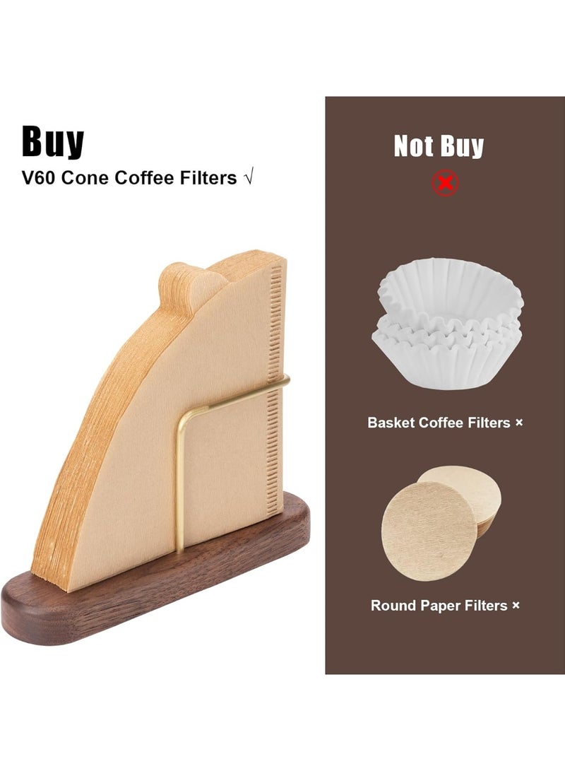 روعة حامل فلتر القهوة المخروطي، حامل تخزين فلتر القهوة، حاوية فلتر القهوة لفلترات القهوة الورقية V60  خشب الجوز والنحاس - Image 3
