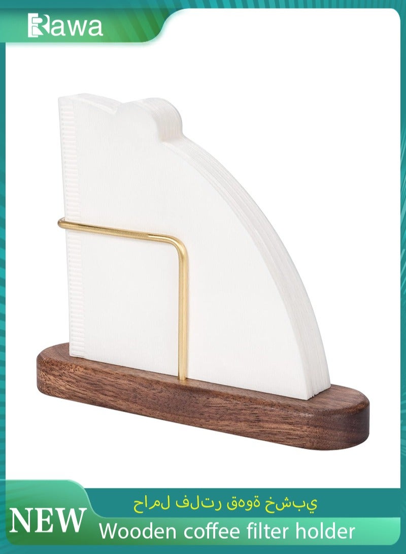 روعة حامل فلتر القهوة المخروطي، حامل تخزين فلتر القهوة، حاوية فلتر القهوة لفلترات القهوة الورقية V60  خشب الجوز والنحاس - Image 1