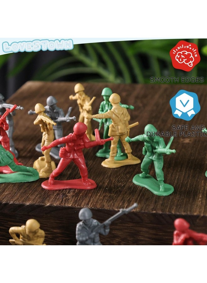 LovesTown لعبة جنود الجيش من LovesTown 120 قطعة، تماثيل جنود بلاستيكية باللون الأخضر والأحمر والأصفر والفضي، مجموعة ألعاب للجيش للأولاد في عيد الميلاد - Image 4