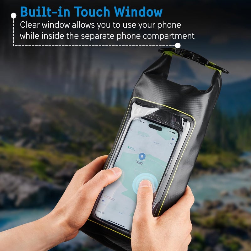 Pelican حقيبة جافة مقاومة للماء IP68 من بيلكان سعة 2 لتر - حقيبة ظهر مقاومة للماء بغطاء لفة مع حافظة/كيس للهاتف - ملحقات القوارب والكياك - أساسيات للتخييم والسباحة والشاطئ وصيد السمك والتجديف والسفر - أسود/أصفر - Image 3