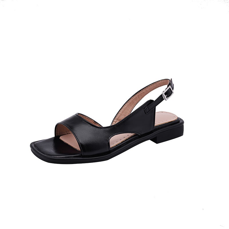 2024 Simple Low Heel 33-43 Buckle Square Head Casual Student Sandals - Image 1