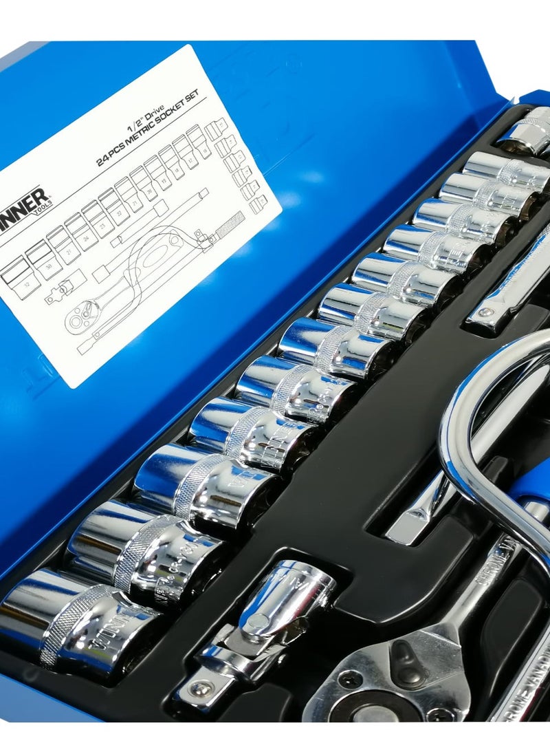 وينر WINNER CRV24 - طقم مفتاح ربط مكون من 24 قطعة، أداة إصلاح احترافية من الكروم والفاناديوم  - Image 5