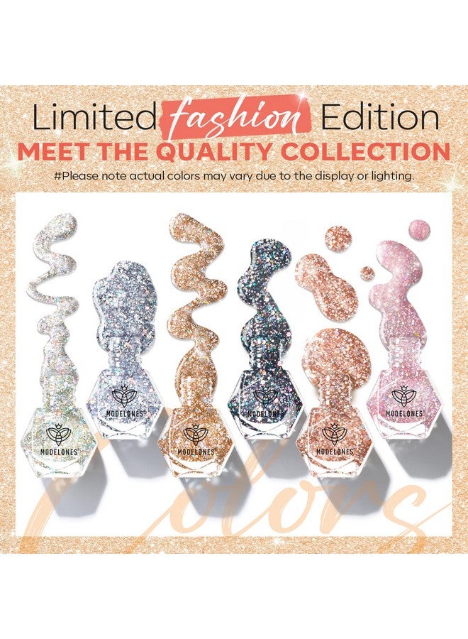 modelones Glitter Nail Polish 6 Colors Holographic Sparkle Glitter Mini Nail Polish Set Flash Diamond Black Silver Gold Quick Dry Manicure Diy Nail Art Salon Gift For Women Girl - Image 1