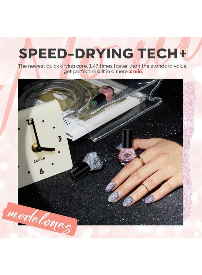 modelones Glitter Nail Polish 6 Colors Holographic Sparkle Glitter Mini Nail Polish Set Flash Diamond Black Silver Gold Quick Dry Manicure Diy Nail Art Salon Gift For Women Girl - Image 4