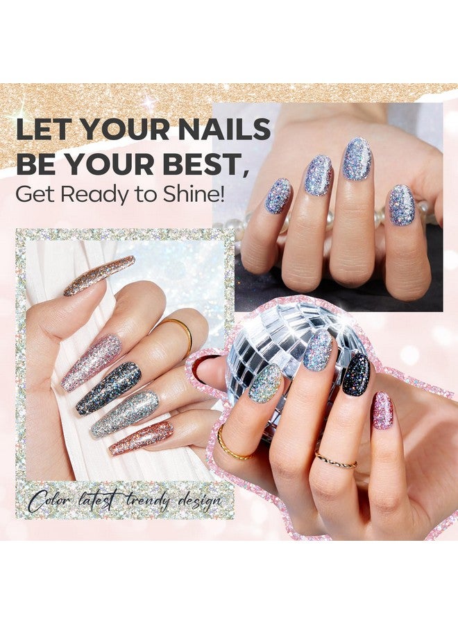 modelones Glitter Nail Polish 6 Colors Holographic Sparkle Glitter Mini Nail Polish Set Flash Diamond Black Silver Gold Quick Dry Manicure Diy Nail Art Salon Gift For Women Girl - Image 3