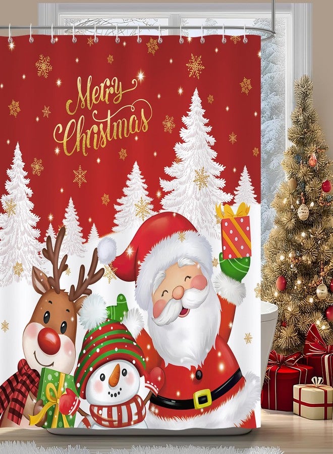 Bonhause Merry Christmas Shower Curtain, Cute Santa Claus Reindeer Snowman Winter Holiday Bathroom Decor 72 x 72 Inch Polyester Fabric Waterproof Bath Curtain with 12 Hooks - Image 2